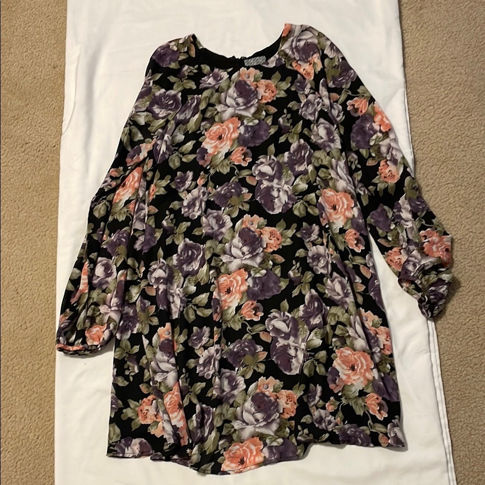 Lucca Couture Floral Long Sleeve Dress - Black, Purple, Pink, Green